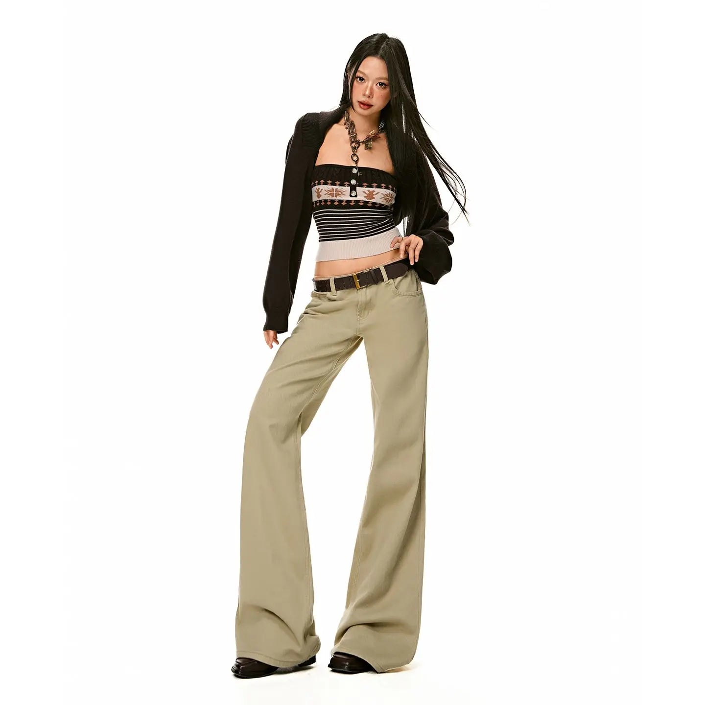 Spring and Autumn | Women's American Vintage Slight Flared Jeans, Low Waist, Loose Wide-Leg Pants