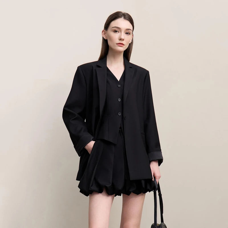 Amii Women's Jackets 2026 Autumn New V-neck Vest Bud Shorts Separate Blazer Women's Fashionable Versatile Top Female 12641056