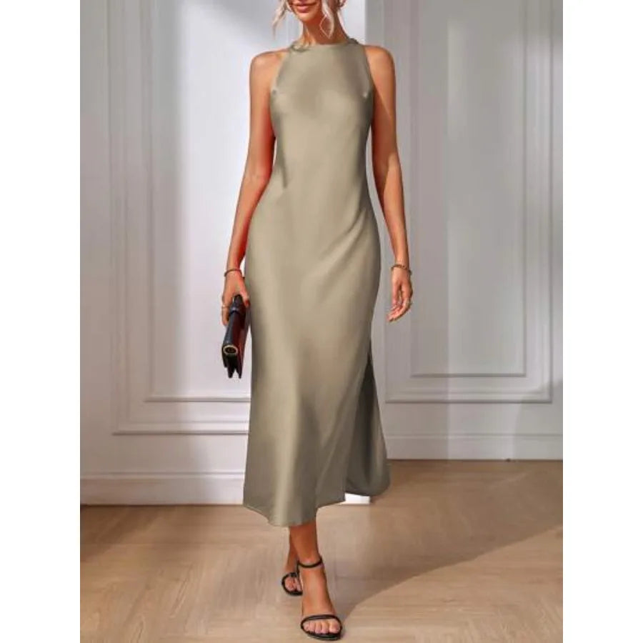【New style】Women's Solid Color Sleeveless Long Elegant Dress, Summer Maxi Women Outfit