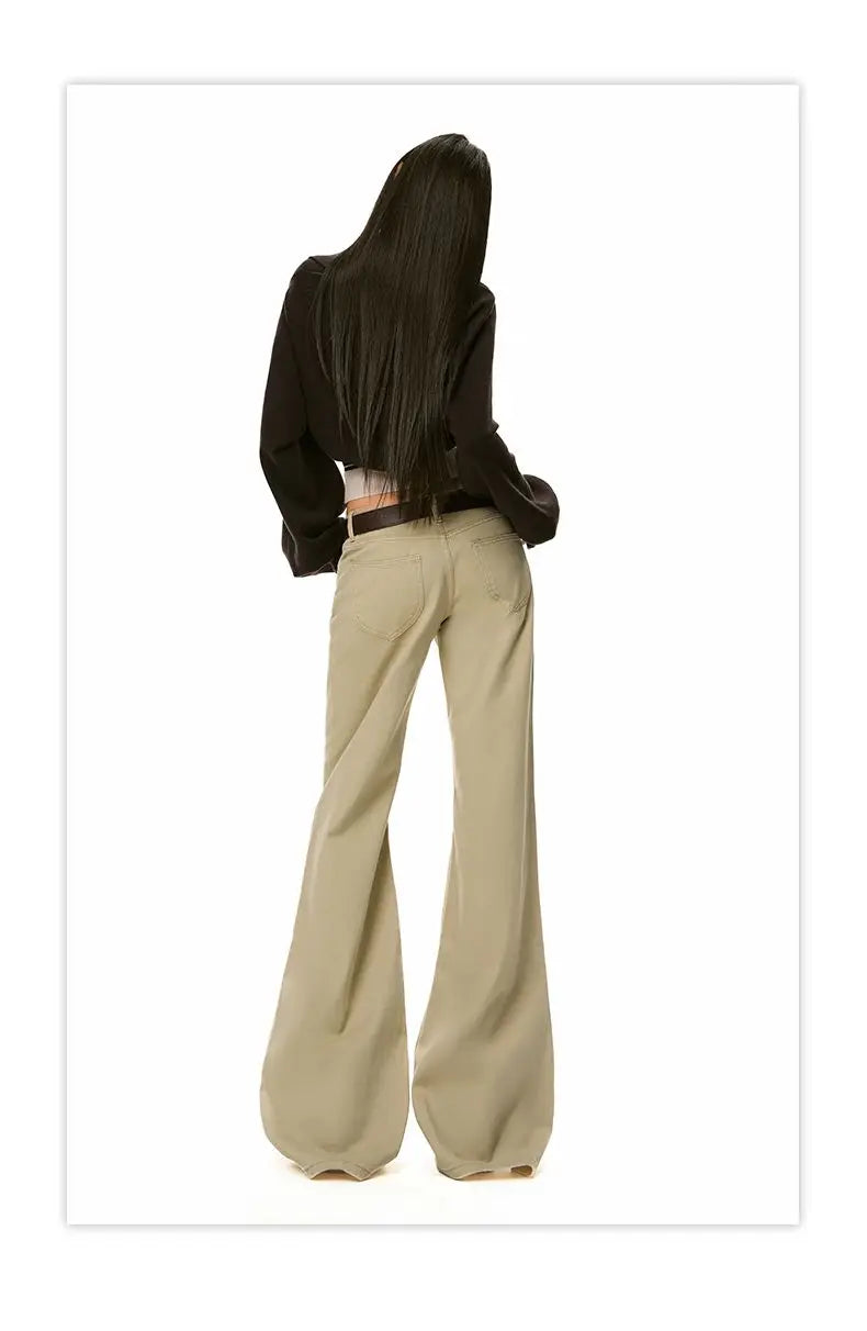 Spring and Autumn | Women's American Vintage Slight Flared Jeans, Low Waist, Loose Wide-Leg Pants