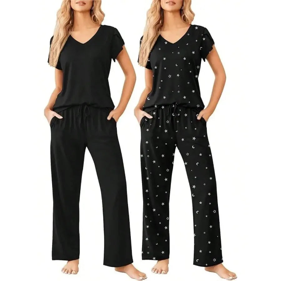 Womens Short Sleeve Striped Pajama Set Soft Lounge Wear S-XXL