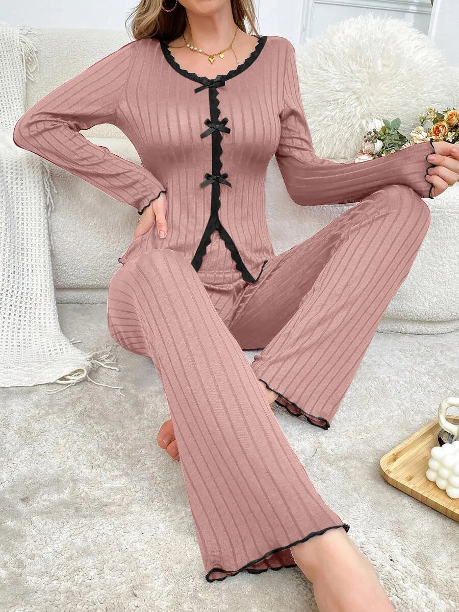 Warm Winter Nightwear Pajamas Ensembles Pyjama Femme Ensemble Trousers Sets Long Sleeve Pajamas for Heat Sleepwear Woman Women's