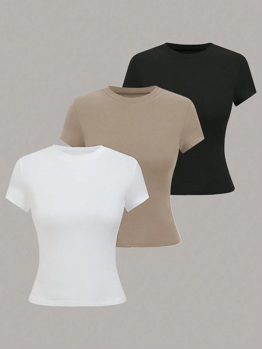 Women's Solid Color Short Sleeve T-Shirt, Minimalist Basic Top for Summer