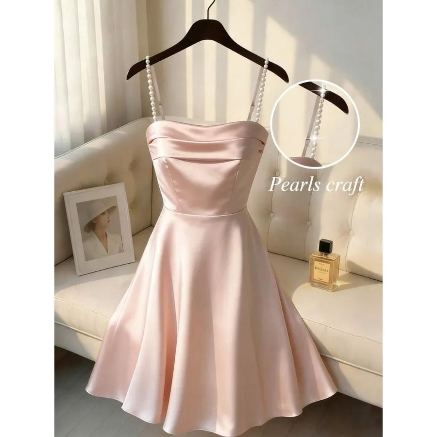 【New style】GlowEve New Sleeveless Beaded Design Shiny Fabric Elegant Commuter Young Versatile Daily Fitted Women Short Dress