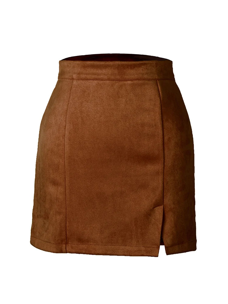 MiuKoMiYa A Line Suede Mini Skirts For Women 2024 Spring Split Leopard Short Skirt Bodycon High Waist Mini Women's Skirts Suede