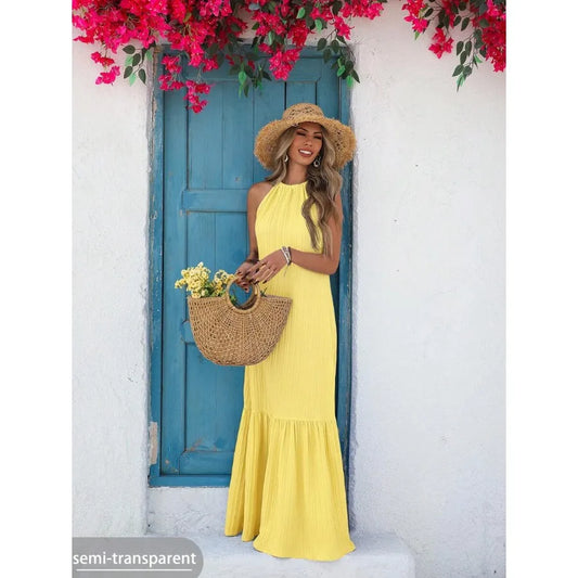 【New style】Plain Woven Ruffle Loose Ruffle Hem Dress For Women, Summer Clothes, Valentine Day, Vacation Outfits Woman, Beach Ou