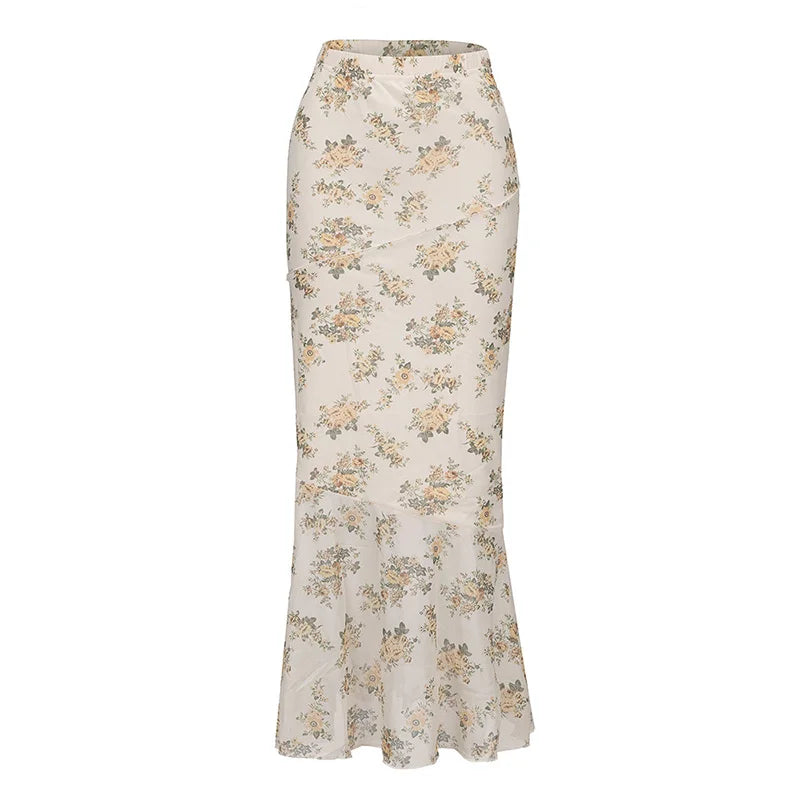 2025 Flower Print Midi Skirt High Waist Long Skirts For Women Vintage Streetwear Skirt Summer Elegant Women's Skirts