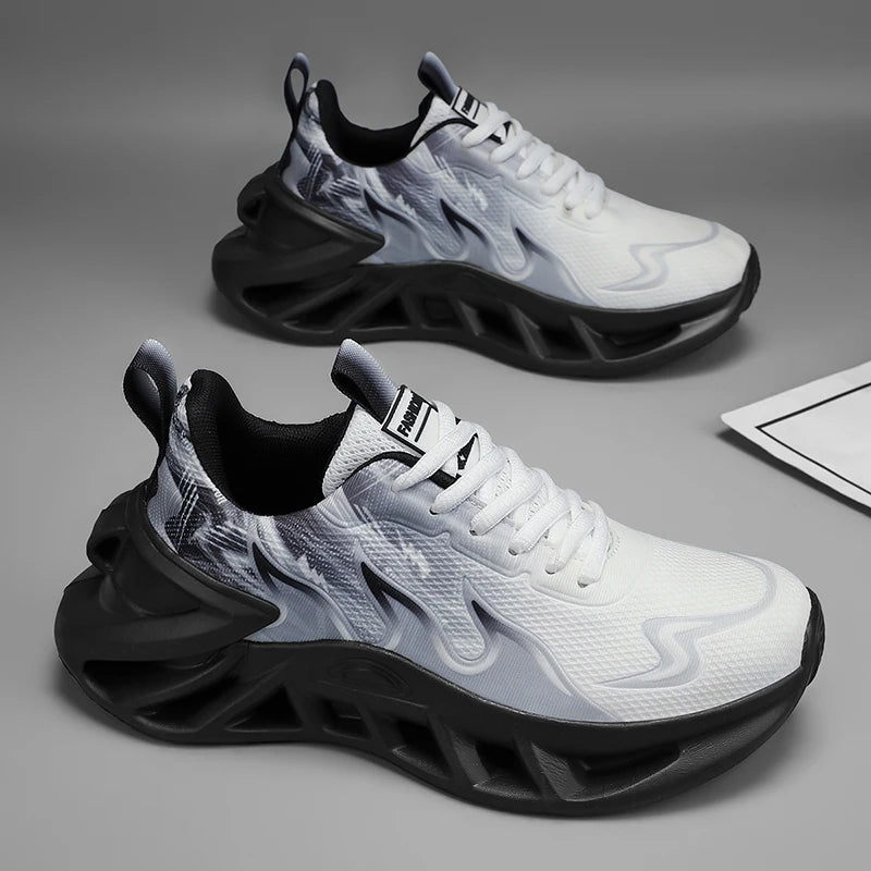 Women Gradient Print Blade Sneakers Breathable Flying Weave Mesh Hollow Out Shock Absorb Sole Lightweight Non Slip Lace Up Running Shoes Outdoor Gym Jogging Casual Sports Footwear 2026 New